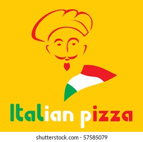 Chef and Italian pizza sign