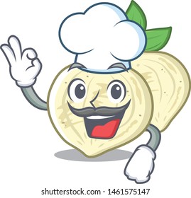 Chef jicama slices in a cartoon bowl