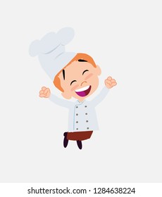 Chef jumping for joy.