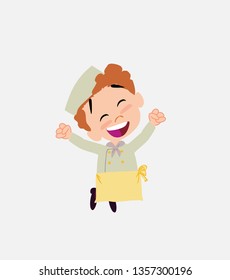 Chef jumping for joy.
