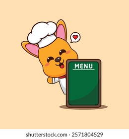 chef kangaroo mascot cartoon character with menu board.
chef animal cartoon vector illustration suitable for for poster, brochure, web, mascot, sticker, logo, icon, etc.