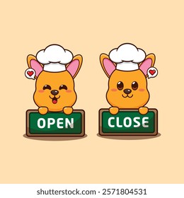 chef kangaroo mascot cartoon character with open and close board.
chef animal cartoon vector illustration suitable for for poster, brochure, web, mascot, sticker, logo, icon, etc.