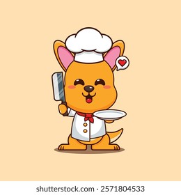 chef kangaroo mascot cartoon character with knife and plate.
chef animal cartoon vector illustration suitable for for poster, brochure, web, mascot, sticker, logo, icon, etc.