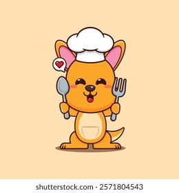 chef kangaroo mascot cartoon character holding spoon and fork.
chef animal cartoon vector illustration suitable for for poster, brochure, web, mascot, sticker, logo, icon, etc.