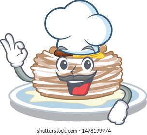 Chef kataifi character above the a board