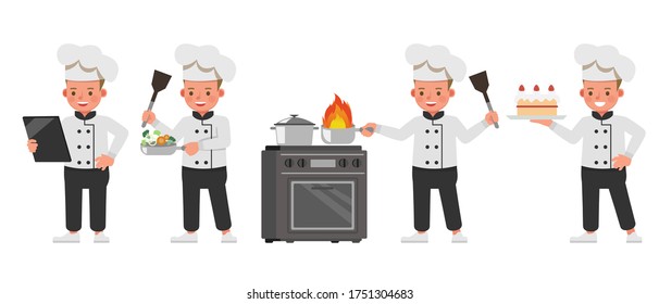 Chef kid character vector design. Presentation in various action with emotions. no2