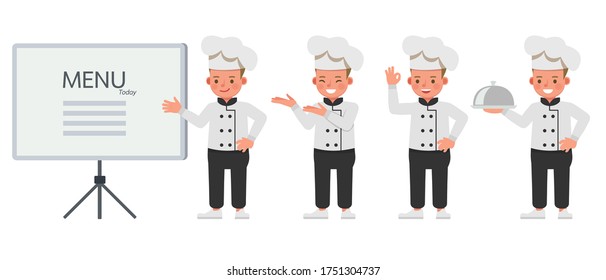 Chef Kind Charakter Vektordesign. Präsentation in verschiedenen Action mit Emotionen. no3