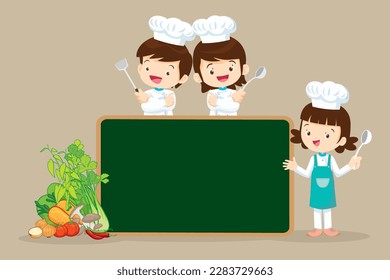 Chef Kids Cooking class design template.Cute little chef cooking meal menu,board,poster,banner,certificate