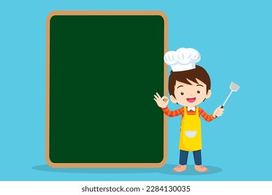 Plantilla de diseño de clase Chef Kids Cooking.Pequeño menú de cocina del chef, pizarra, afiche, pancarta, certificado