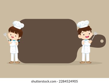 Plantilla de diseño de clase Chef Kids Cooking.Pequeño menú de cocina del chef, pizarra, afiche, pancarta, certificado