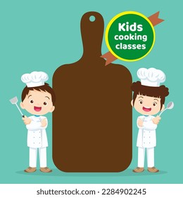 Plantilla de diseño de clase Chef Kids Cooking.Pequeño menú de cocina del chef, pizarra, afiche, pancarta, certificado