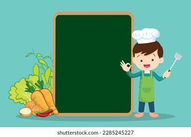 Chef Kids Cooking class design template.Cute little chef cooking meal menu,board,poster,banner,certificate
