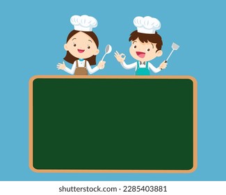 Chef Kids Cooking class design template.Cute little chef cooking meal menu,board,poster,banner,certificate