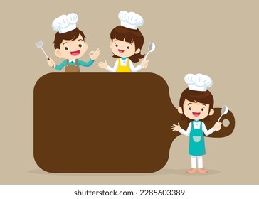 Chef Kids Cooking class design template.Cute little chef cooking meal menu,board,poster,banner,certificate
