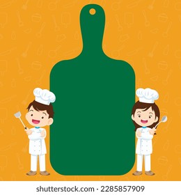 Chef Kids Cooking class design template.Cute little chef cooking meal menu,board,poster,banner,certificate