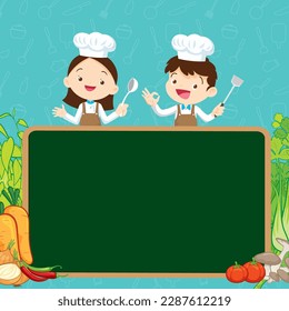 Plantilla de diseño de clase Chef Kids Cooking.Pequeño menú de cocina del chef, pizarra, afiche, pancarta, certificado