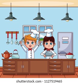 Chef kids at kitchen