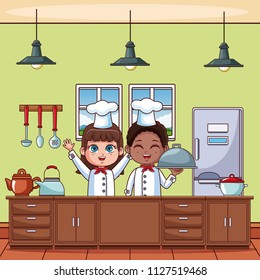 Chef kids at kitchen