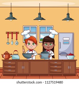 Chef kids at kitchen