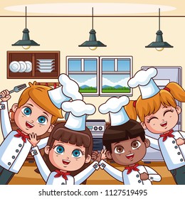 Chef kids at kitchen