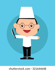 chef kids using hat and knife vector flat illustration