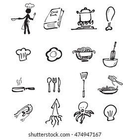 Chef and kitchen cartoon drawing icons