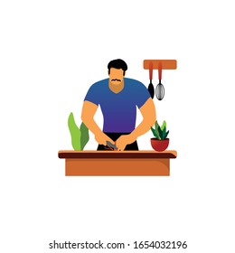 chef in the kitchen character vector icon illustration