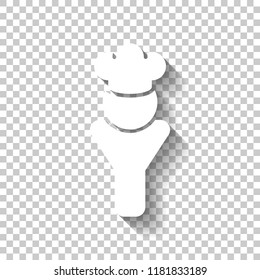 Chef of kitchen with hat. Kitchen logo, man icon. White icon with shadow on transparent background