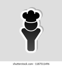 Chef of kitchen with hat. Kitchen logo, man icon. Sticker style with white border and simple shadow on gray background