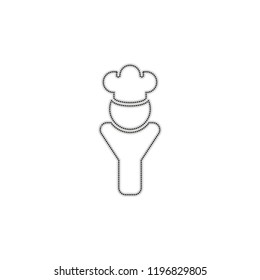 Chef of kitchen with hat. Kitchen logo, man icon. Dotted outline silhouette with shadow on white background