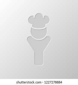 Chef of kitchen with hat. Kitchen logo, man icon. Paper design. Cutted symbol. Pitted style