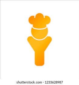 Chef of kitchen with hat. Kitchen logo, man icon. Orange sign with low light on white background