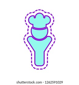 Chef of kitchen with hat. Kitchen logo, man icon. Colored sketch with dotted border on white background