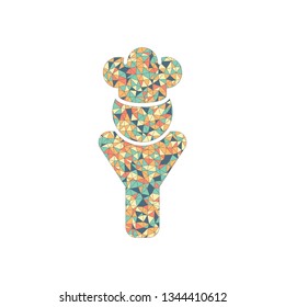 Chef of kitchen with hat. Kitchen logo, man icon. Colored mosaic with polygons