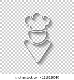 Chef of kitchen with hat. Kitchen logo, simple icon. White outline sign with shadow on transparent background
