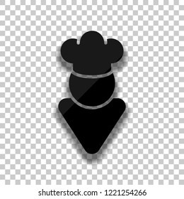 Chef of kitchen with hat. Kitchen logo, simple icon. Black glass icon with soft shadow on transparent background