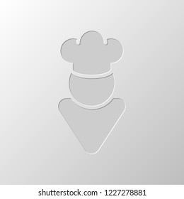 Chef of kitchen with hat. Kitchen logo, simple icon. Paper design. Cutted symbol. Pitted style