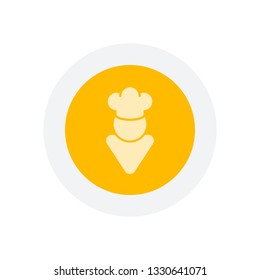 Chef of kitchen with hat. Kitchen logo, simple icon. Icon in colored circle with gray bold border. Web button, modern flat design