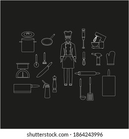 chef and kitchen items collection. illustration for web and mobile design.