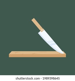 Chef Kitchen Knife and wooden board. Cutlery. Kitchen Utensils. Kitchenware Knife. Flat vector graphics to design.