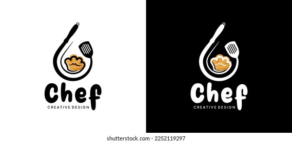 Chef kitchen logo design with creative abstract drip concept
