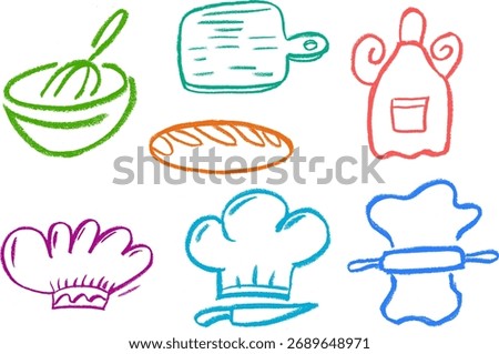 Chef Kitchen Related Icons Crayon Chalk Drawing Doodle Vector Set