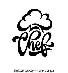 Chef kitchen related logo template. Hand drawn calligraphy emblem for cook. Vector vintage illustration.