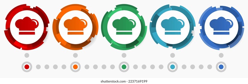 Chef, kitchen, restaurant concept vector icon set, modern design abstract web buttons in 5 color options, infographic template