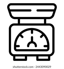 Vector de contorno de icono de escala de cocina de chef. Peso de la libra alimenticia. Medición de ingredientes de receta