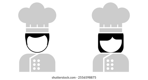 chef kitchen with toque and uniform, food eatery culinary restaurant cook, icon profile in two gender for job profession vector	