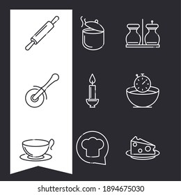 chef kitchen utensils pot rolling pin pizza cutter icons set vector illustration