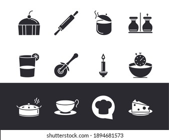 chef kitchen utensils and tools pot spatula glove bowl coffee cup icons set
