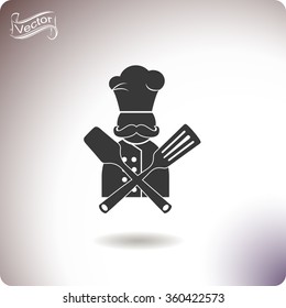 Chef with kitchen utensils vector icon.