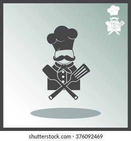 Chef with kitchen utensils vector icon.